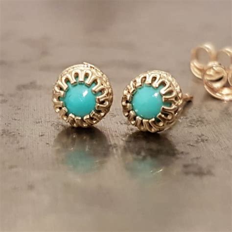 Turquoise Stud Earrings K Gold Studs Dainty Earrings