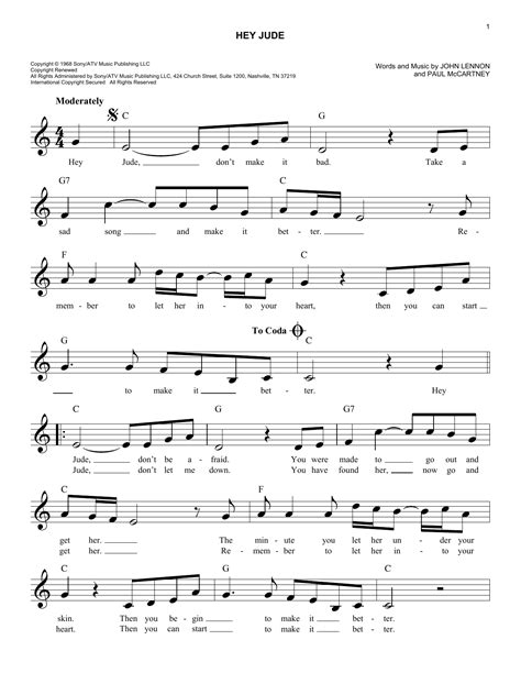 Being longer than seven minutes, the single was the longest one to reach number one on the british charts. Hey Jude Sheet Music | The Beatles | Lead Sheet / Fake Book