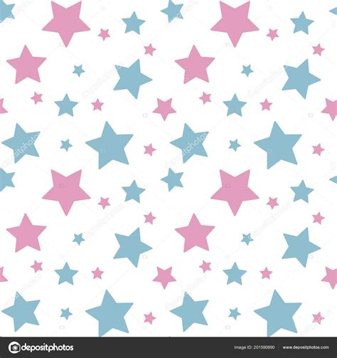 Pastel Colorful Star Pink Blue White Background Pattern Seamless Vector