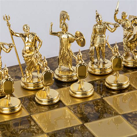 Greek Mythology Chess Set With Goldbrown Chessmen And Bronze Chessboa