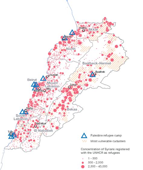 Map Of Most Vulnerable Cadasters Of Lebanon And Syrian Refugee Presence
