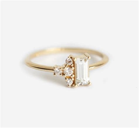 White Sapphire Cluster Ring In K Solid Gold With Side Etsy