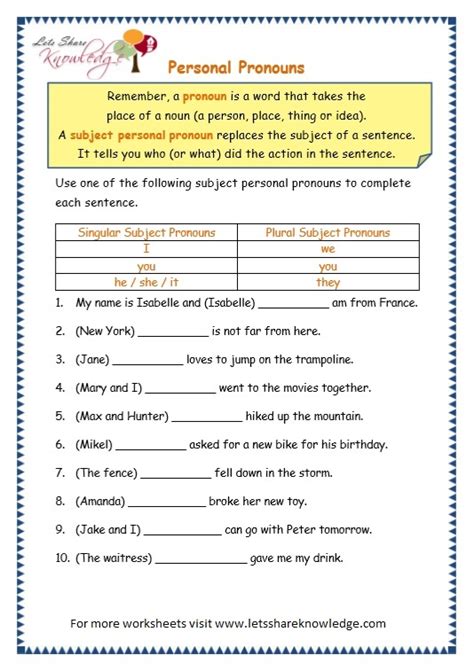 Pronoun worksheets, lessons, and tests. Grade 3 Grammar Topic 10: Personal Pronouns Worksheets ...