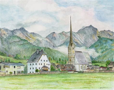 Quaint Village Of Maria Alm Austria Painting By Joan Sharron