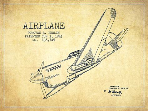 Airplane Patent Drawing From 1943 Vintage Digital Art By Aged Pixel