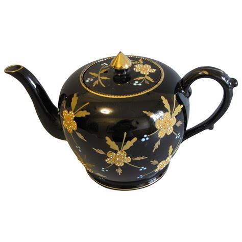 Vintage English Teapot Black With Enamelgilt Decoration Tea Pots