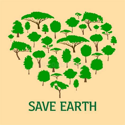 Heart In Form Of Green Trees Save Nature Concept Stock Vector