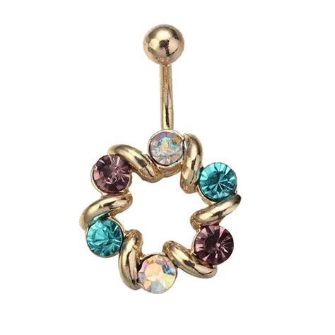 Surgical Steel Sexy Round Flowers Dangle Navel Rings Double Crystal