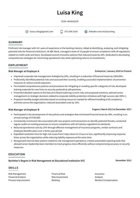 Risk Manager Resume Cv Example And Writing Guide