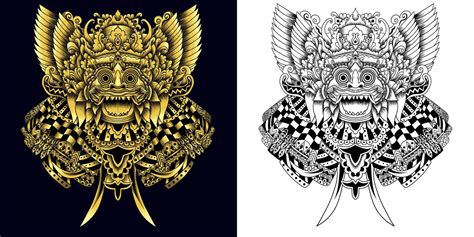 Barong Balinese Mask Vector Illustration 13351275 Vector Art At Vecteezy