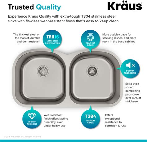 Kraus KBU28 39 Inch Undermount 50 50 Double Bowl Stainless Steel Sink
