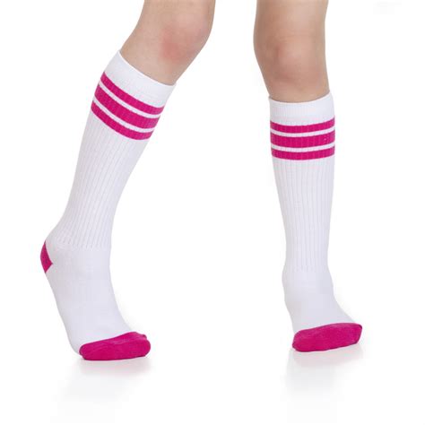 White With Hot Pink Stripes Tube Socks Ts