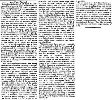 New York Times “are They Pirates” June 23 1861 House Divided