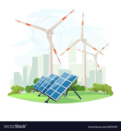 Solar Panels And Wind Turbines Green Energy Vector Image