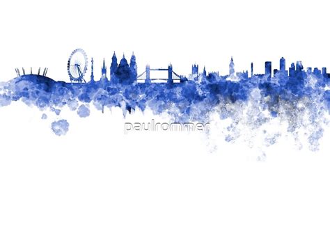 London Skyline In Blue Watercolor On White Background By Paulrommer