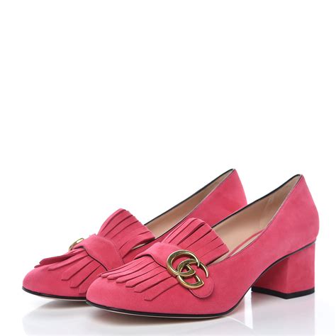 Gucci Suede Gg Marmont Fringe Loafer Pumps 40 Hot Pink 426037