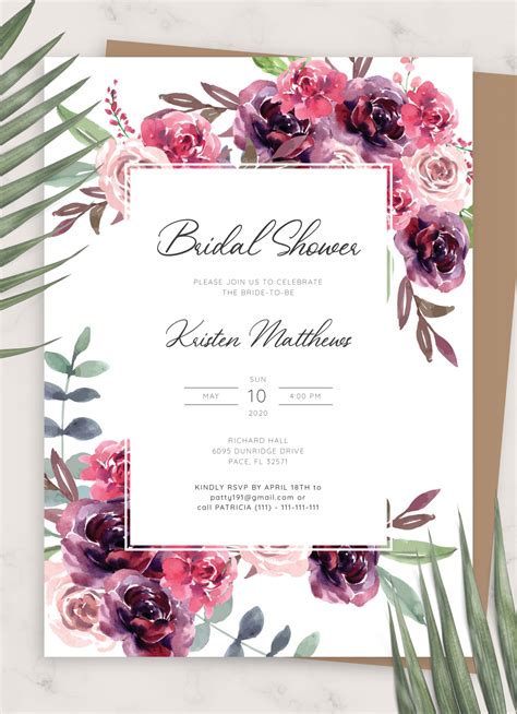 These customizable bridal shower templates offer an easy way to get ready for your shower or party without the wait of using a printing service. Download Printable Burgundy Floral Bridal Shower ...
