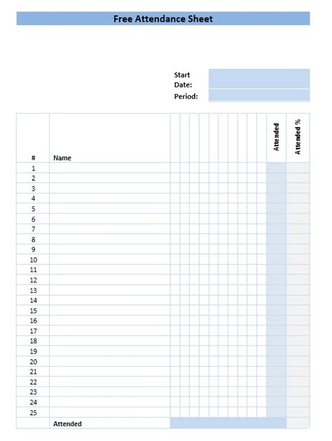attendance sheet  printable samples