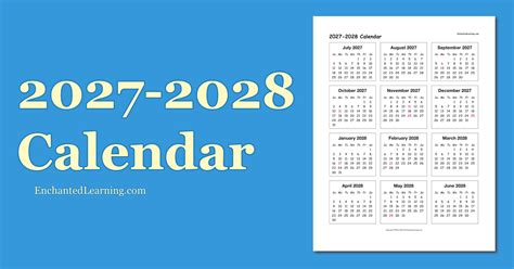 2027 2028 School Year One Page Calendar Enchanted Learning