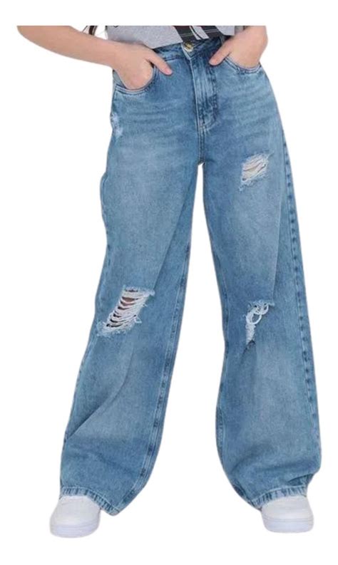 Calça Wide Leg Jeans Juvenil Infantil Criança Pantalona Mercadolivre