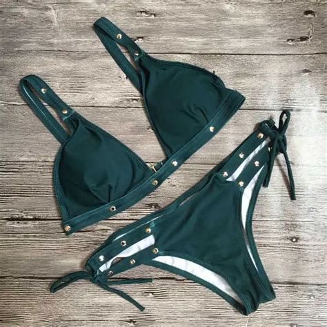 Calofe 2017 New Sexy Bikini Set Women Hollow Rivet Bandage Swimsuit