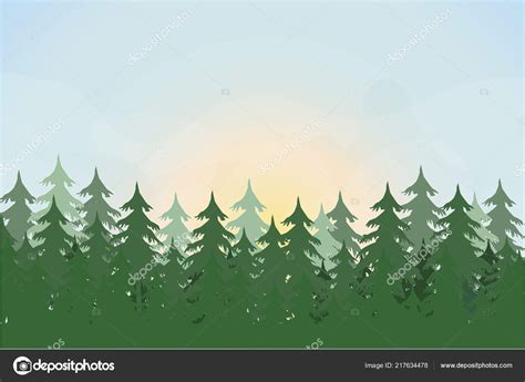 Landscape Fir Trees Pine Forest Background Hand Drawn Vector ...