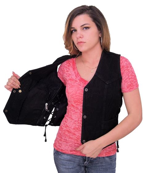 Womens Conceal Carry Black Denim Vest W Side Laces Wlsdv5 Leather Supreme