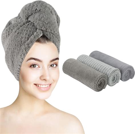 KinHwa 3 Pack Microfibre Hair Towel Wrap Super Absorbent Hair Turban