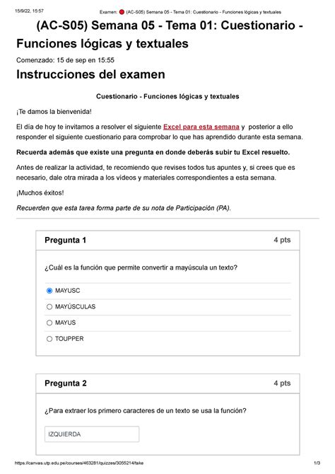 Examen Ac S Semana Tema Cuestionario Funciones L Gicas