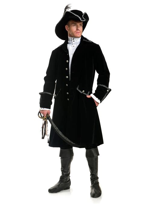 Mens Deluxe Black Pirate Jacket With Pockets Costume