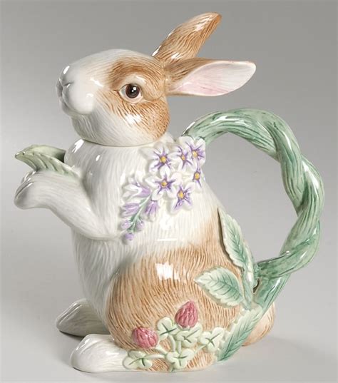 Fitz And Floyd Botanical Bunny Teapot Easter China Lauren B Montana Tea