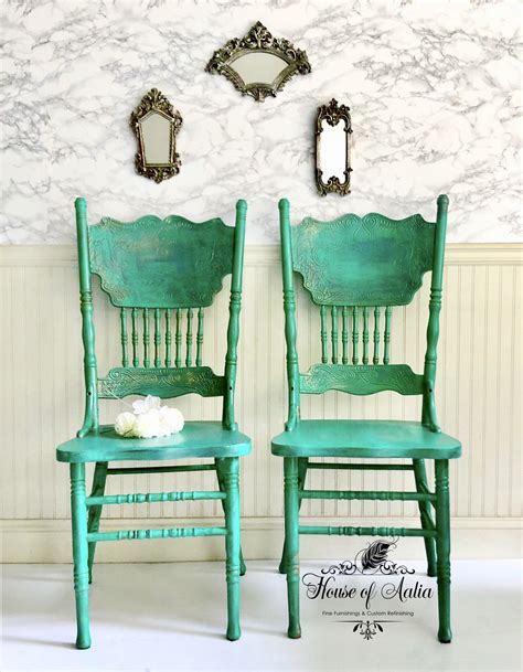 Teal Gold Painted Chair Pressed Back Chair Pressed Cane Etsy
