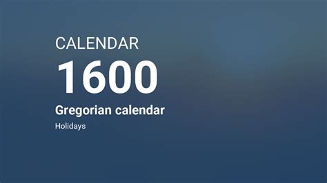 Year 1600 Calendar Gregorian Calendar