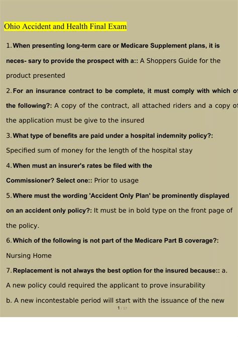 Ohio Accident and Health Final Exam Questions and Answers (2023 / 2024