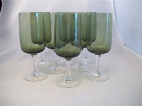 Vintage Green Footed Stemware Drinking Water Glasses Set Etsy
