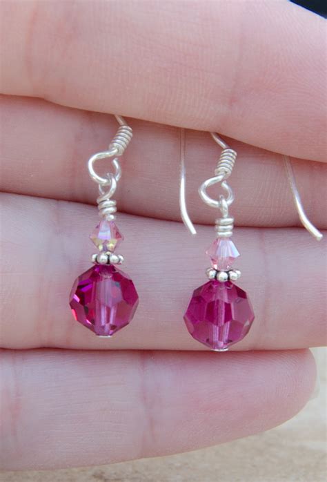 Hot Pink Earring Fuchsia Earring Pink Crystal Earring Fuchsia Etsy