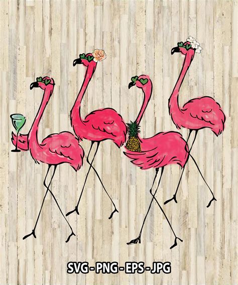 Flamingos Drinking Mimosas Svg Flamingo Clipart Vehicle Etsy