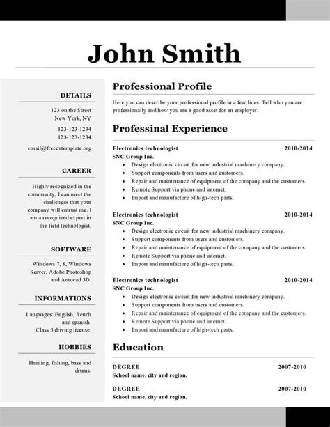 The purpose of a curriculum vitae (cv) is to provide a prospective employer with a summary of your education, employment history, skills, achievements and interests. modele de cv 1 page | Free resume template download ...