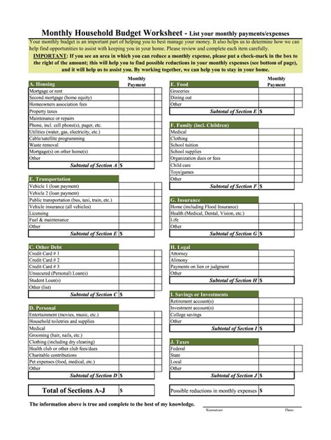 Household Budget Worksheet Pdf Fill Online Printable Fillable