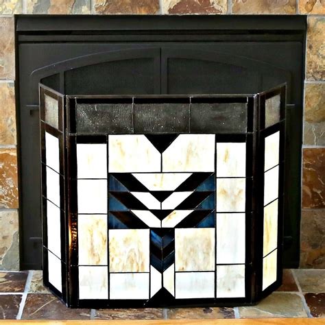 26 Inch Mission Style Stained Glass Fireplace Screen Amber 31 5 L X 6 75 W X 2 Ebay