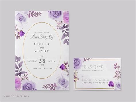 Premium Vector Beautiful Wedding Card Template With Purple Floral Theme