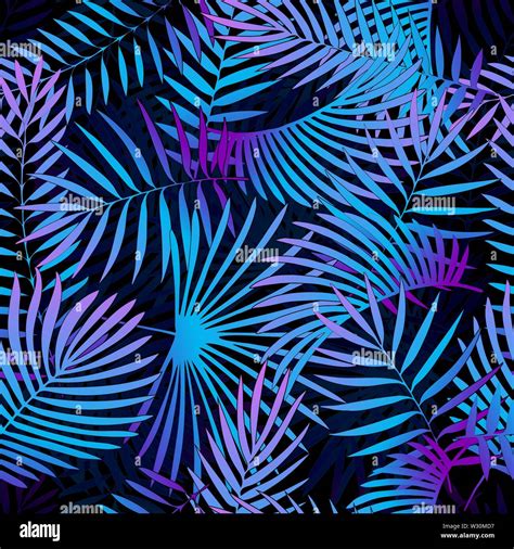 Tropical Plants Neon Fluorescent Colors Seamless Pattern Background