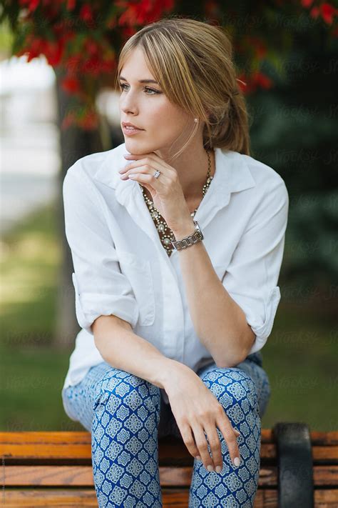 Portrait Of A Beautiful Blond Girl Outdoors In The Summer By Stocksy Contributor A Model