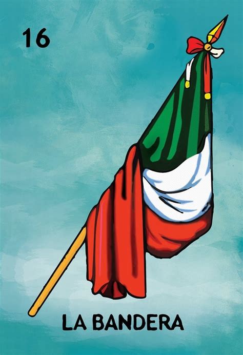 Loteria La Bandera Mexicana Ilustración Retro Lámina Vintage
