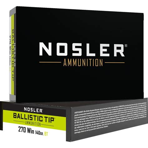 Nosler Ballistic Tip Rifle Ammunition 270 Win 140 Gr Bt Sp 20 Rd