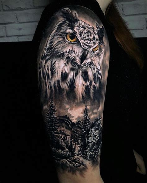 Https://tommynaija.com/tattoo/black And White Owl Scenery Tattoo Designs