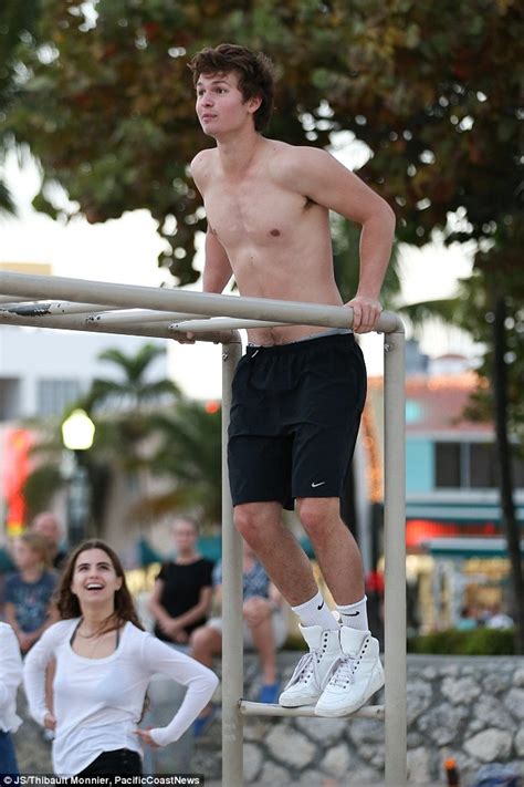 Ansel Elgort Works Out Shirtless At South Beach And Kisses Girlfriend Violetta Komyshan Daily