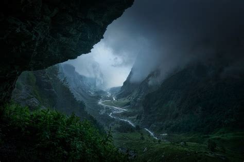 Wallpaper Landscape Forest Nature Rain Clouds Mist River Cave