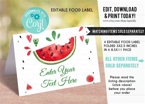 Editable Watermelon Bottle Label Red One In A Melon Water Etsy