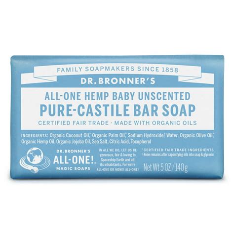 Dr Bronners Organic Pure Castile Baby Unscented Bar Soap 5 Oz